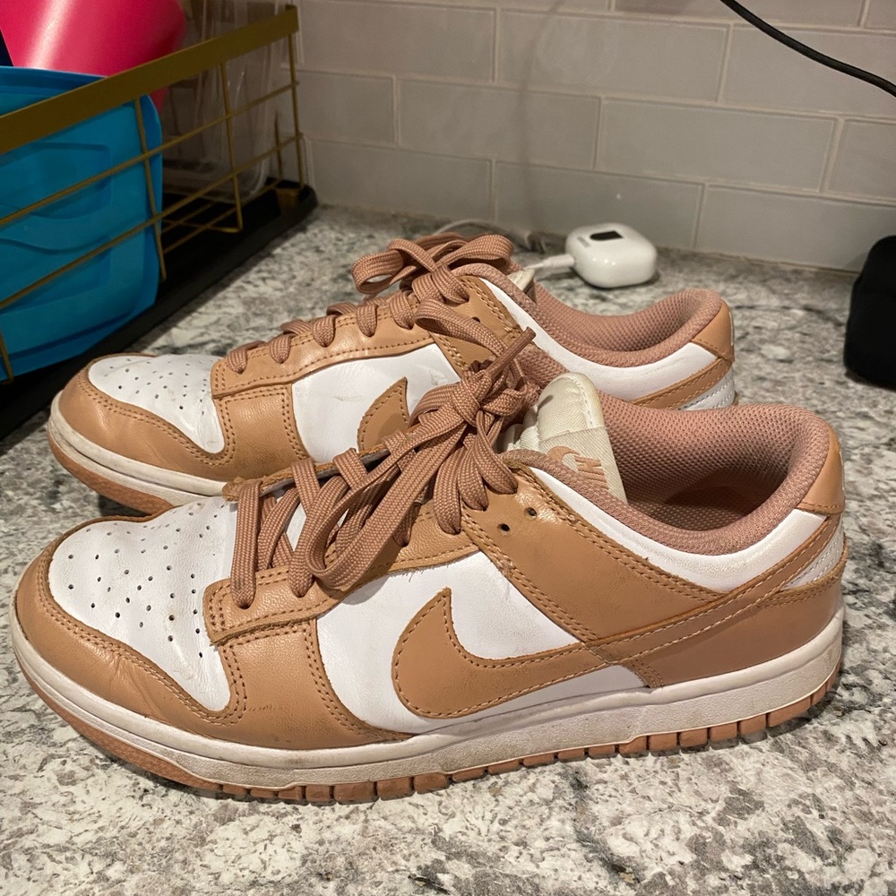 Nike White and Tan Dunks size 10